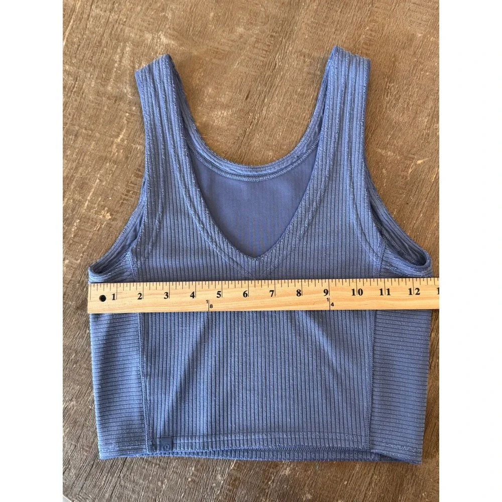 Lululemon Shirt Ribbed Blue V-Neck Crop Tank Top Light Support